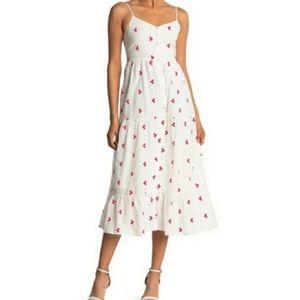 SPIRIT OF GRACE Arlaine Red Embroidered Lightning Bolt Print White Midi Dress M